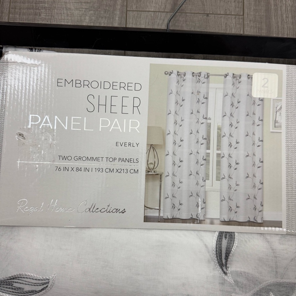 Regal Home Collections Embroidered Sheer Panel Pair Curtains 76 in. X 84 in. NWT - Picture 2 of 6